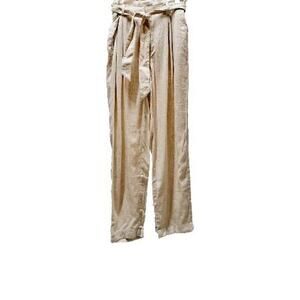 Loft Tan Rayon Linen Paperbag Waist Trousers S